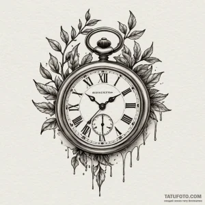 A melting pocket watch draped over a branch,... - эскиз тату (№1750103619_0, 16.06.2025 19:53) — Tatufoto.com