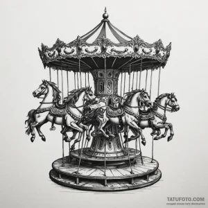 Haunted carousel in a state of decay, tattoo... - эскиз тату (№1750103999_0, 16.06.2025 19:59) — Tatufoto.com
