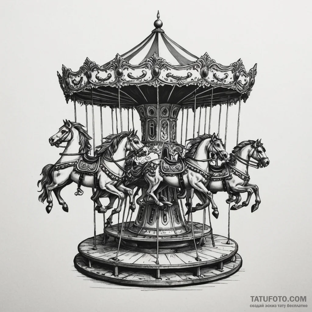 Haunted carousel in a state of decay, tattoo... - эскиз тату (№1750103999_0, 16.06.2025 19:59) — Tatufoto.com