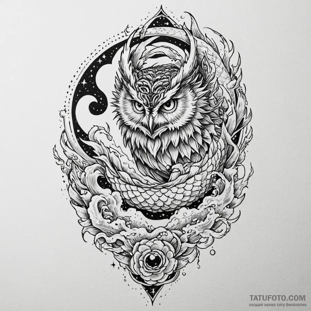 Owl talon beneath celestial rift, artistic ta... - эскиз тату (№1750104509_0, 16.06.2025 20:08) — Tatufoto.com