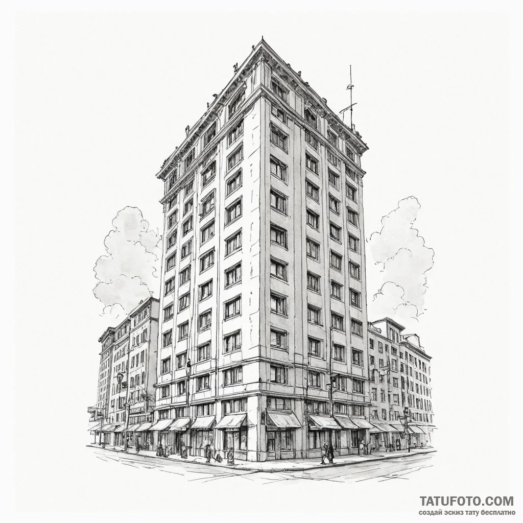 Empty high-rise building with a single, lit w... - эскиз тату (№1750104828_0, 16.06.2025 20:13) — Tatufoto.com