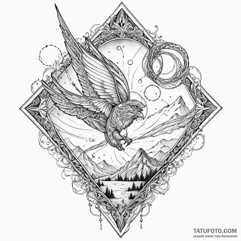 Kite torn by cosmic winds, ink illustration f... - эскиз тату (№1750105591_0, 16.06.2025 20:26) — Tatufoto.com