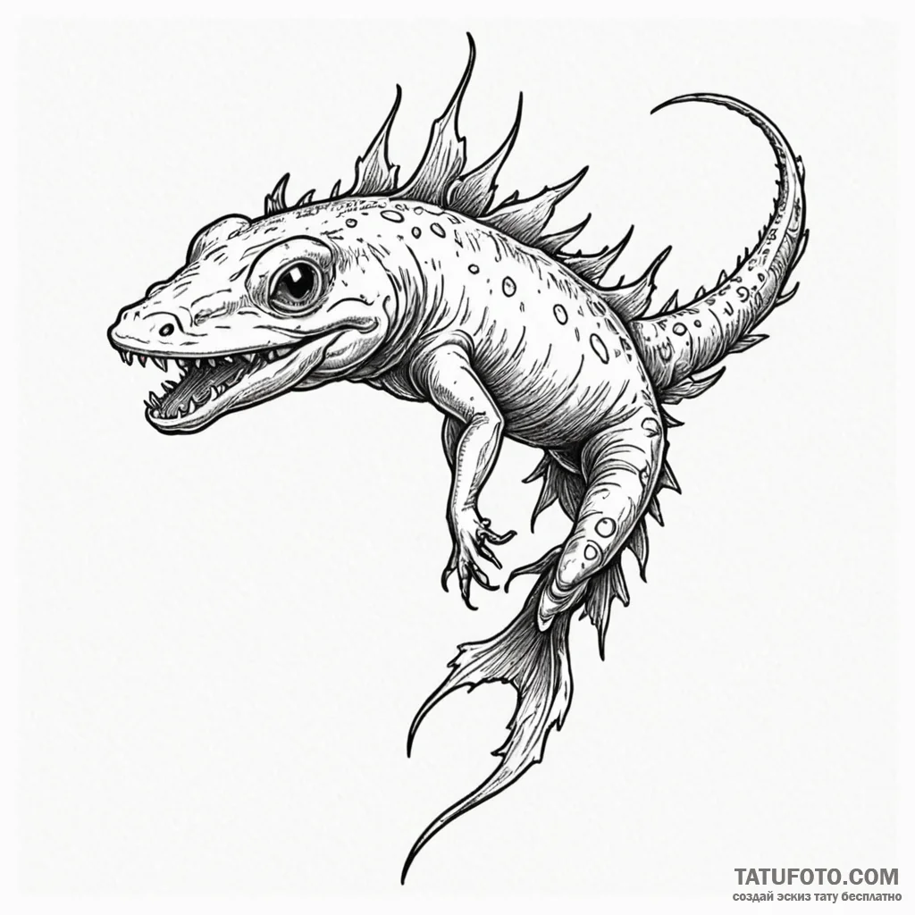 An axolotl, tattoo drawing outline, stylized... - эскиз тату (№1750106351_0, 16.06.2025 20:39) — Tatufoto.com
