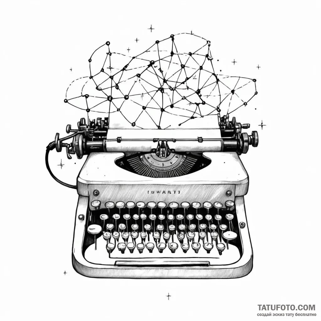 A typewriter typing out a constellation map - эскиз тату (№1750106605_0, 16.06.2025 20:43) — Tatufoto.com
