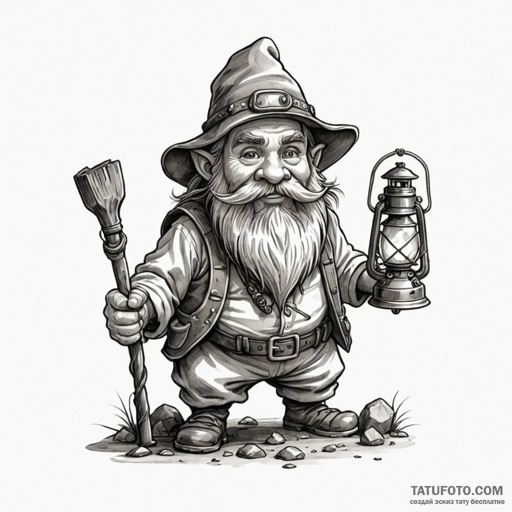 Dwarf miner with a lantern - эскиз тату (№1750106795_0, 16.06.2025 20:46) — Tatufoto.com