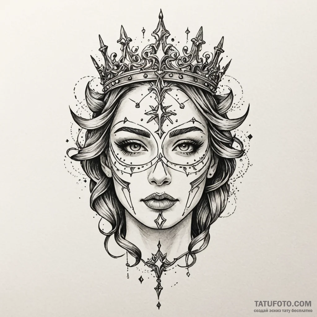 Fractured mask crowned with stars, tattoo fla... - эскиз тату (№1750106856_0, 16.06.2025 20:47) — Tatufoto.com