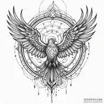 Iron phoenix flying through rift, ink illustr… — эскиз тату (№1750108324_0, 16.06.2025 21:12) — Tatufoto.com