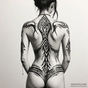 Close-up of lower back with tribal tattoo, we... - эскиз тату (№1750114213_0, 16.06.2025 22:50) — Tatufoto.com