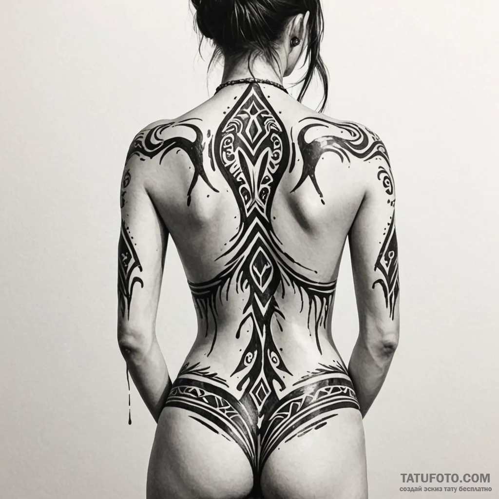 Close-up of lower back with tribal tattoo, we... - эскиз тату (№1750114213_0, 16.06.2025 22:50) — Tatufoto.com