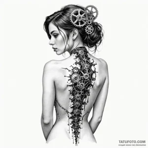 A woman's back, her spine is an open zipper,... - эскиз тату (№1750114866_0, 16.06.2025 23:01) — Tatufoto.com