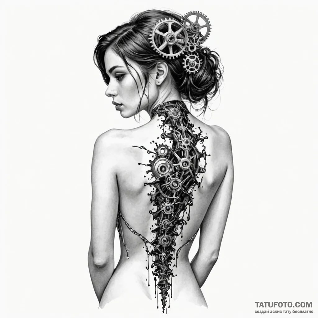 A woman's back, her spine is an open zipper,... - эскиз тату (№1750114866_0, 16.06.2025 23:01) — Tatufoto.com