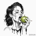 A provocative close-up of a woman biting into… — эскиз тату (№1750115118_0, 16.06.2025 23:05) — Tatufoto.com