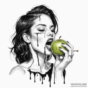 A provocative close-up of a woman biting into... - эскиз тату (№1750115118_0, 16.06.2025 23:05) — Tatufoto.com