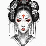 A geisha’s face, half traditional makeup, hal… — эскиз тату (№1750115680_0, 16.06.2025 23:14) — Tatufoto.com