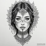 A woman’s face covered in intricate henna pat… — эскиз тату (№1750116005_0, 16.06.2025 23:20) — Tatufoto.com