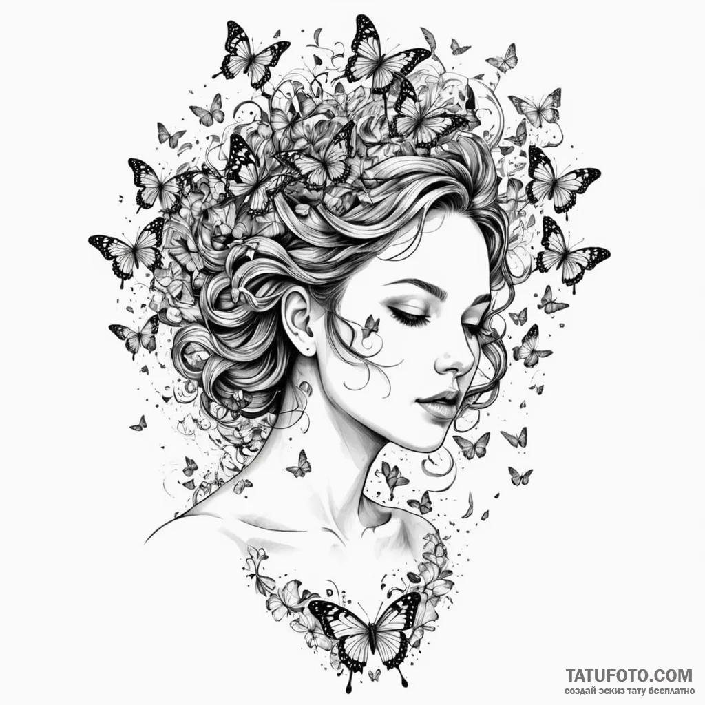 A woman's body dissolves into a cloud of blac... - эскиз тату (№1750117606_0, 16.06.2025 23:46) — Tatufoto.com