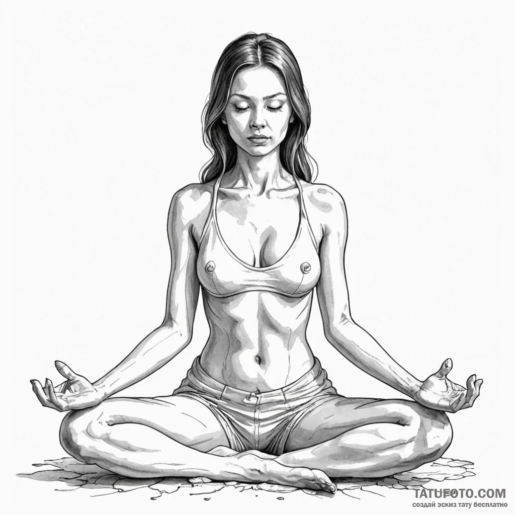 A woman sits in a lotus position, but her bod... - эскиз тату (№1750117669_0, 16.06.2025 23:47) — Tatufoto.com