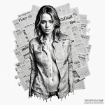 A woman whose body is covered in newspaper cl… — эскиз тату (№1750118359_0, 16.06.2025 23:59) — Tatufoto.com