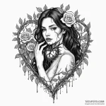 A woman holding a human heart that is overgro… — эскиз тату (№1750118609_0, 17.06.2025 00:03) — Tatufoto.com