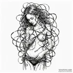 A woman’s body made of tangled audio tape, me… — эскиз тату (№1750119483_0, 17.06.2025 00:18) — Tatufoto.com