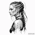 A woman with her hair braided with glowing fi… — эскиз тату (№1750119608_0, 17.06.2025 00:20) — Tatufoto.com