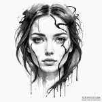 A woman’s face being erased by a giant ink br… — эскиз тату (№1750120355_0, 17.06.2025 00:32) — Tatufoto.com