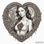 A woman with a clockwork heart visible throug… — эскиз тату (№1750120481_0, 17.06.2025 00:34) — Tatufoto.com