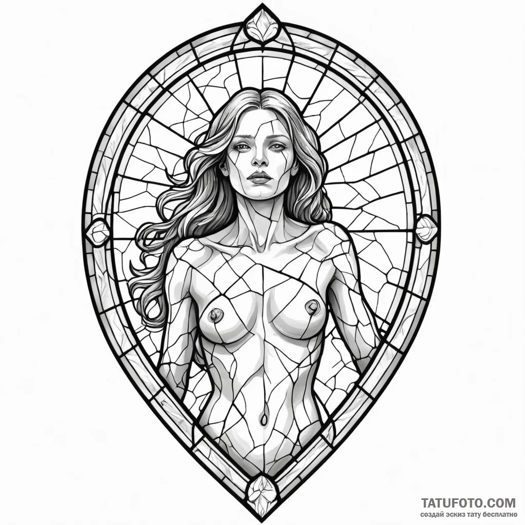 A woman's body is a shattered stained-glass w... - эскиз тату (№1750120667_0, 17.06.2025 00:37) — Tatufoto.com
