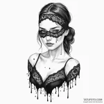 A woman wearing a delicate lace blindfold tha… — эскиз тату (№1750121290_0, 17.06.2025 00:48) — Tatufoto.com