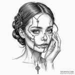 A woman’s face with a keyhole on her forehead… — эскиз тату (№1750122187_0, 17.06.2025 01:03) — Tatufoto.com