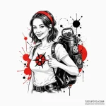 A woman holding a ticking time bomb with a ca… — эскиз тату (№1750122312_0, 17.06.2025 01:05) — Tatufoto.com