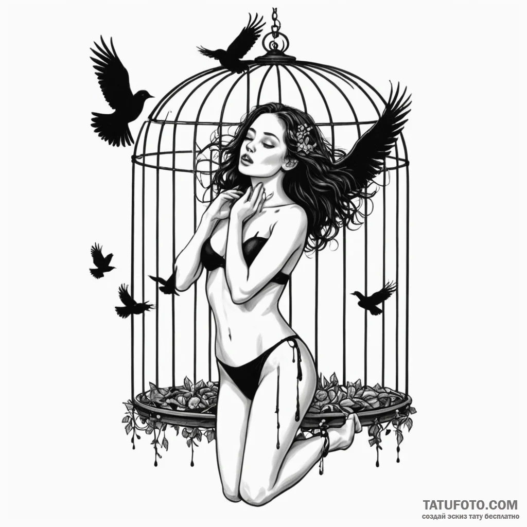A woman's body is a cage, and her organs are... - эскиз тату (№1750122374_0, 17.06.2025 01:06) — Tatufoto.com