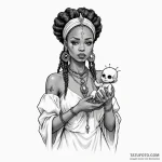 A woman as a voodoo priestess, holding a doll… — эскиз тату (№1750123060_0, 17.06.2025 01:17) — Tatufoto.com