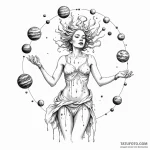 A woman as a goddess of chaos, juggling plane… — эскиз тату (№1750123376_0, 17.06.2025 01:22) — Tatufoto.com