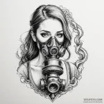 A woman’s face with a gas mask, but the filte… — эскиз тату (№1750124064_0, 17.06.2025 01:34) — Tatufoto.com