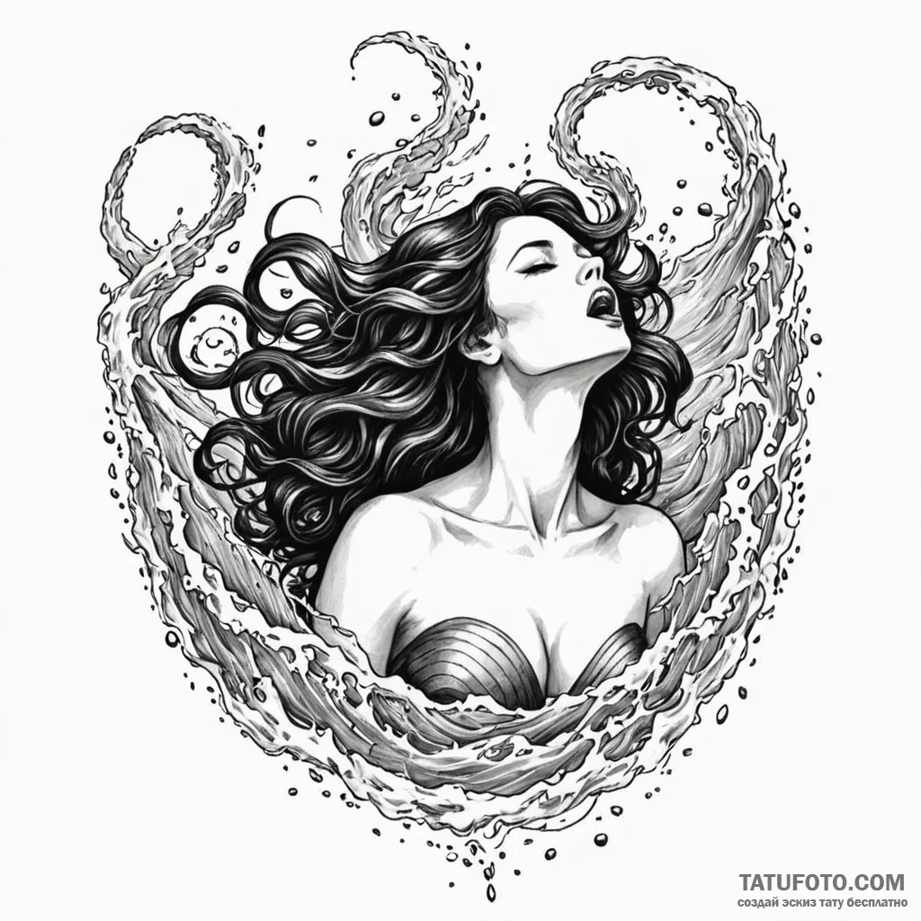 A woman as a siren, her mouth open in a song,... - эскиз тату (№1750124312_0, 17.06.2025 01:38) — Tatufoto.com