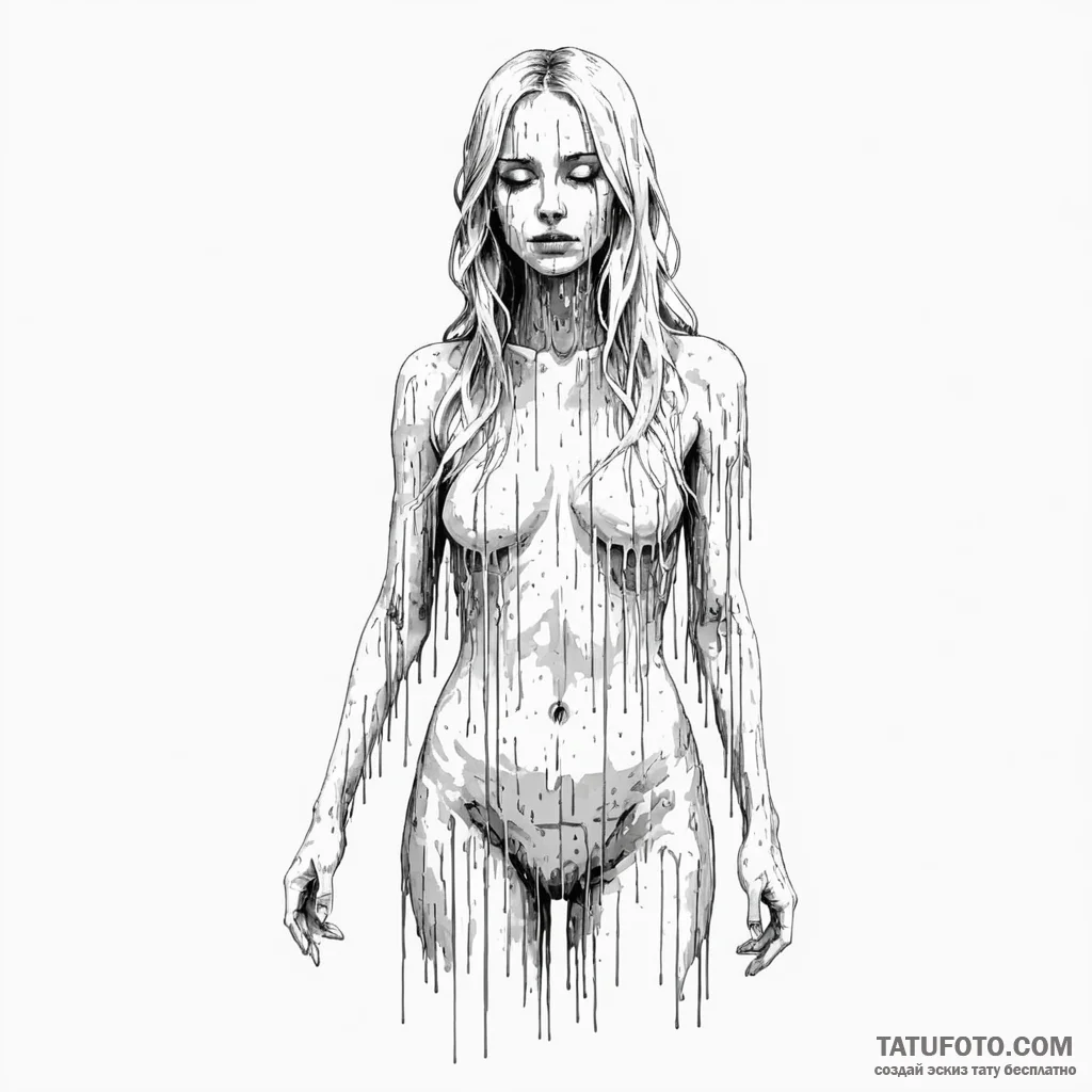 A woman as a digital ghost, her form is glitc... - эскиз тату (№1750124999_0, 17.06.2025 01:49) — Tatufoto.com