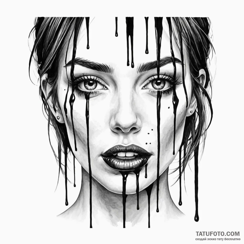 A woman's face with her eyes and mouth covere... - эскиз тату (№1750125060_0, 17.06.2025 01:51) — Tatufoto.com