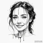 A woman’s face with a serene smile, but she i… — эскиз тату (№1750125498_0, 17.06.2025 01:58) — Tatufoto.com