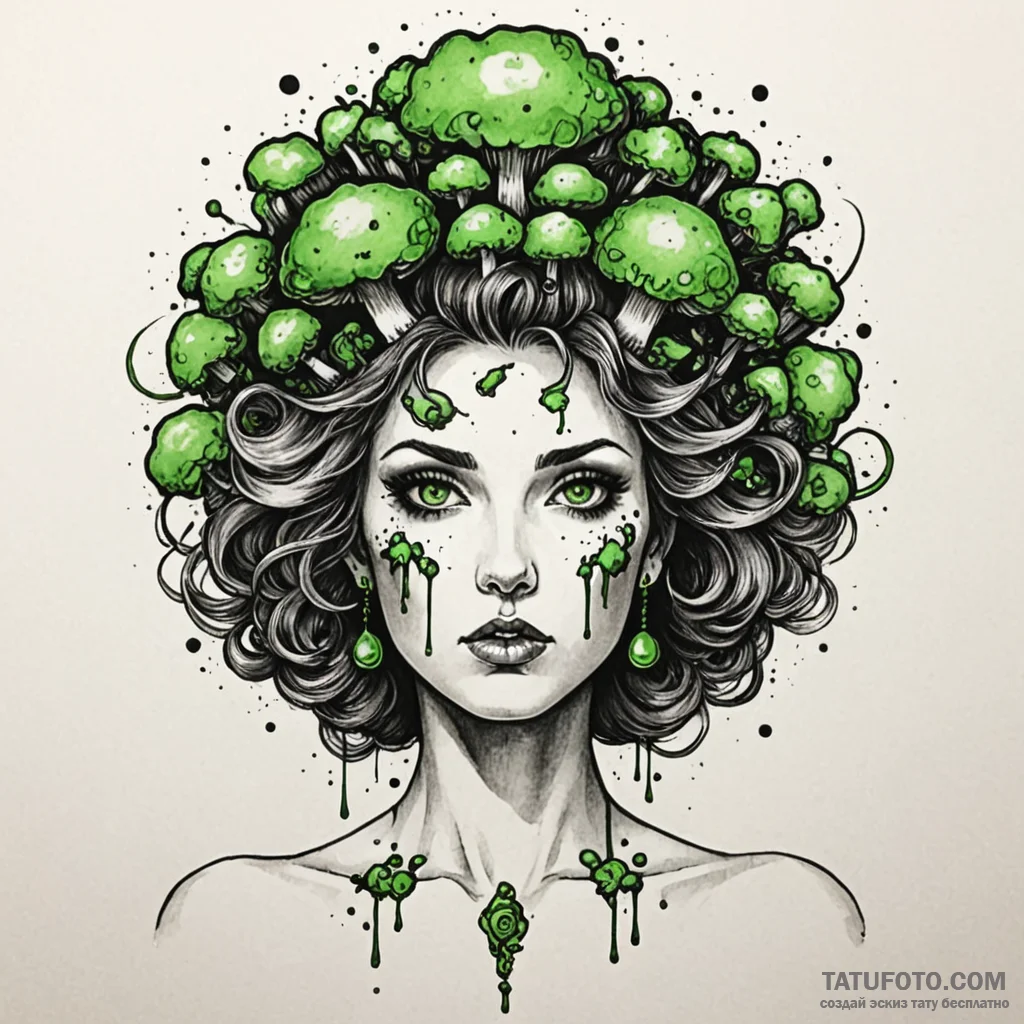 A woman as a nuclear goddess, her hair is a m... - эскиз тату (№1750125749_0, 17.06.2025 02:02) — Tatufoto.com