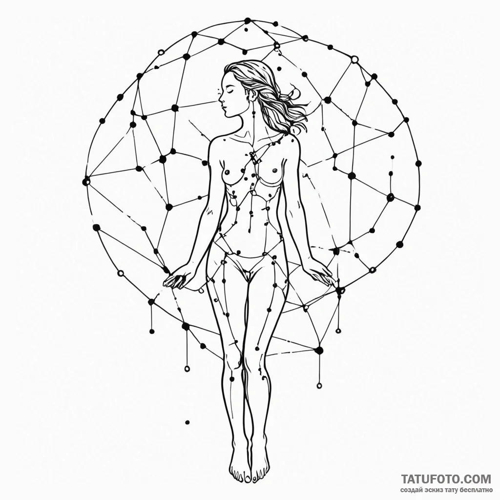 A woman's body is a constellation map, with g... - эскиз тату (№1750126185_0, 17.06.2025 02:09) — Tatufoto.com
