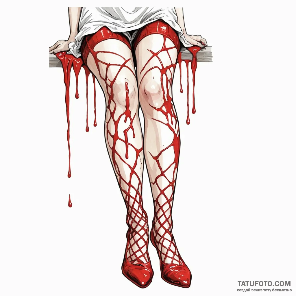 Graphic novel style, a woman's legs in torn f... - эскиз тату (№1750126433_0, 17.06.2025 02:13) — Tatufoto.com