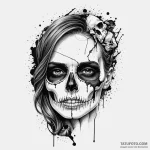 A woman’s face, half realistic, half skull, t… — эскиз тату (№1750126556_0, 17.06.2025 02:15) — Tatufoto.com