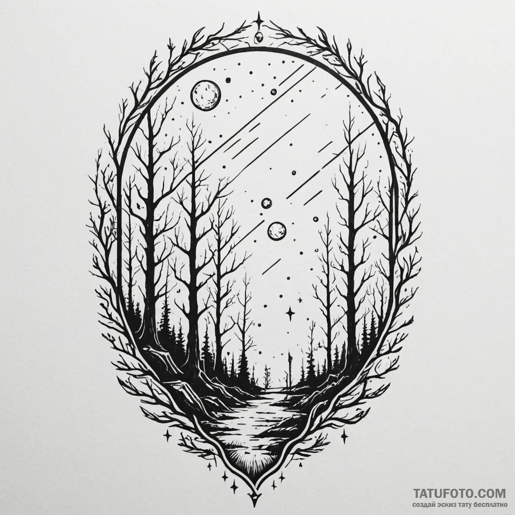 Meteor shower over dead forest, tattoo drawin... - эскиз тату (№1750146282_0, 17.06.2025 07:44) — Tatufoto.com