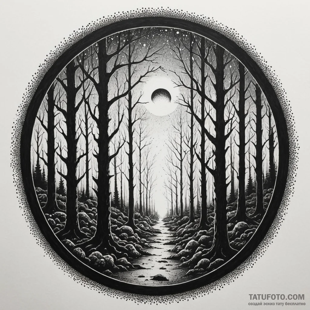 Night vision goggles view of a haunted forest... - эскиз тату (№1750147312_0, 17.06.2025 08:01) — Tatufoto.com