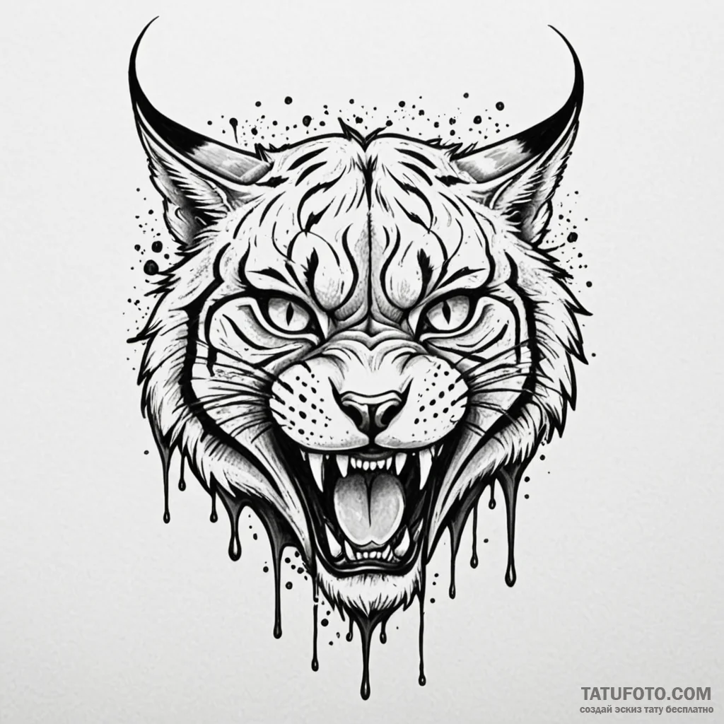 Lynx fangs dripping venom, tattoo flash sheet... - эскиз тату (№1750153229_0, 17.06.2025 09:40) — Tatufoto.com