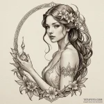 Oracle gazing into crystal pool, tattoo line… — эскиз тату (№1750161198_0, 17.06.2025 11:53) — Tatufoto.com