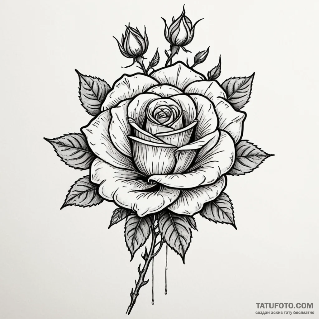 Steel rose blooming from bones, artistic tatt... - эскиз тату (№1750161394_0, 17.06.2025 11:56) — Tatufoto.com