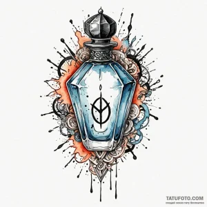 Perfume bottle cracked with runes, artistic t... - эскиз тату (№1750165967_0, 17.06.2025 13:12) — Tatufoto.com