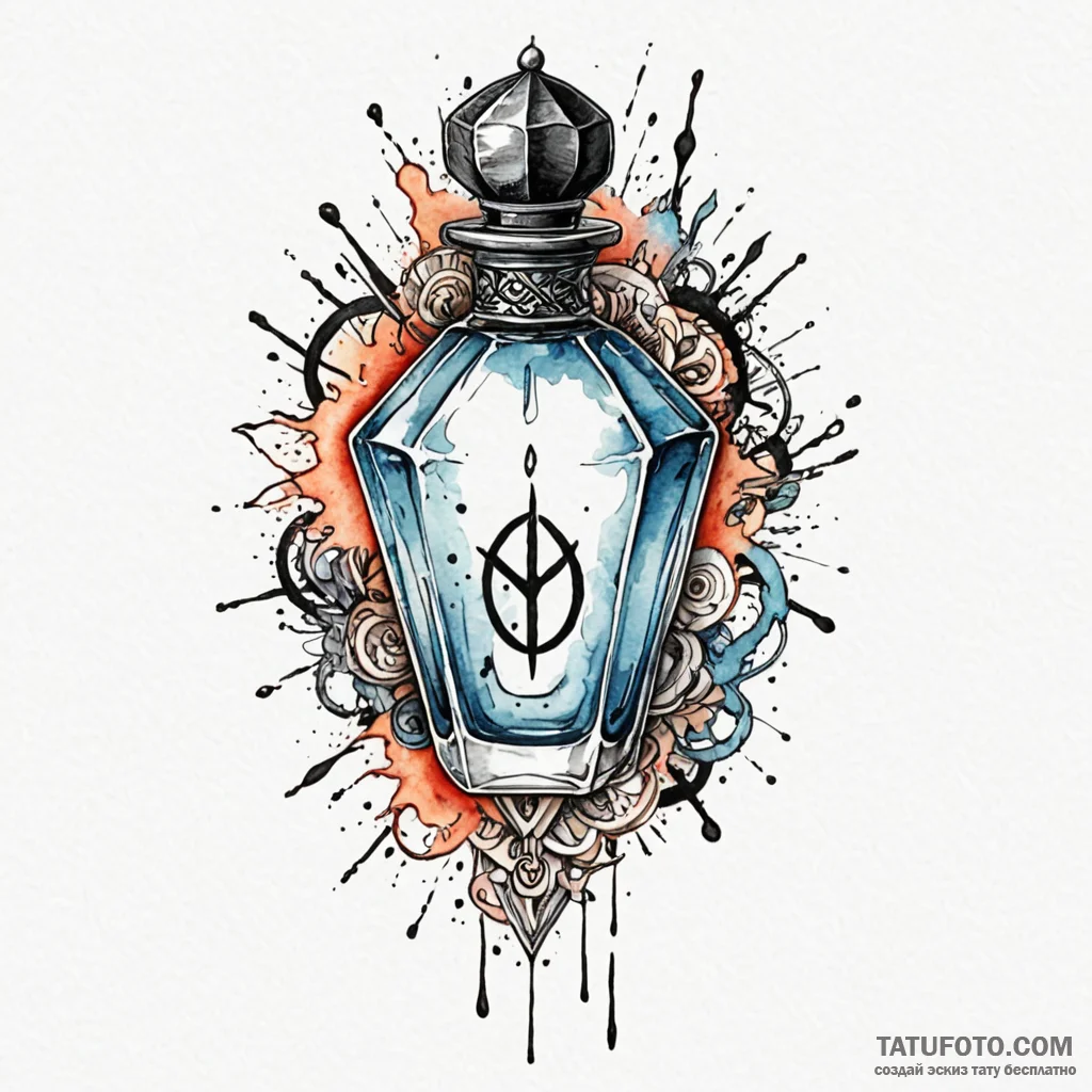 Perfume bottle cracked with runes, artistic t... - эскиз тату (№1750165967_0, 17.06.2025 13:12) — Tatufoto.com